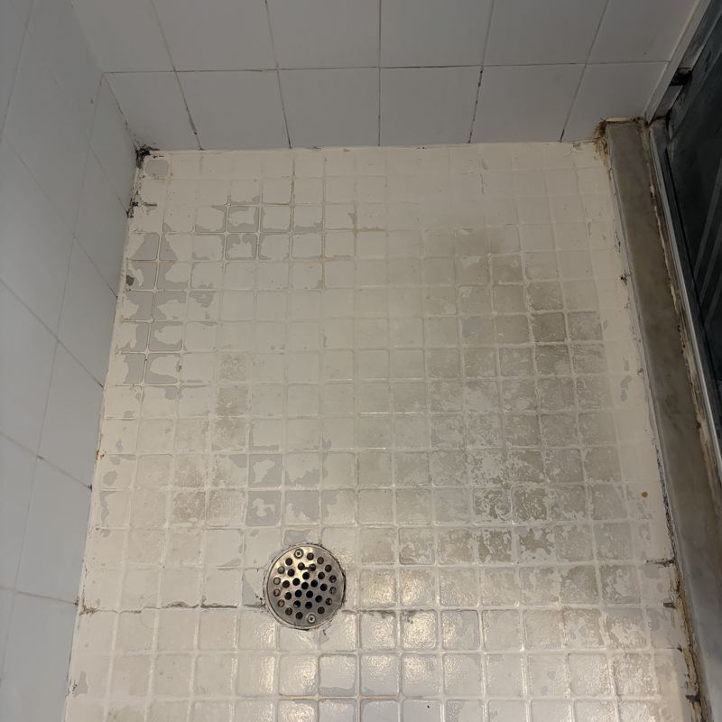 Shower floor grout before cleaning and sealing
