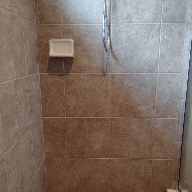 Shower wall grout after cleaning and resealing